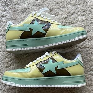 Bape Shoes Green and Yellow Sneakers with Shoe Bag